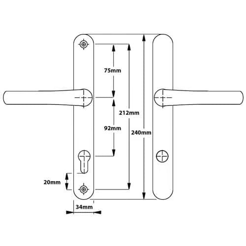 Pro Secure TS007 2* Lever Lever UPVC Multipoint Door Handles - 92mm PZ Sprung 212mm Screw Centres