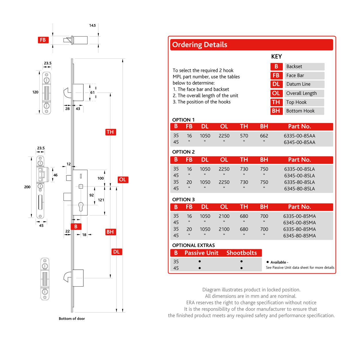 2 Hook Euro Cylinder Multi Point Door Lock - Standard Hook
