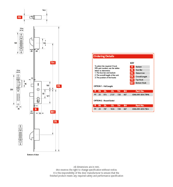 2 Hook Invincible Cylinder Multi Point Door Lock