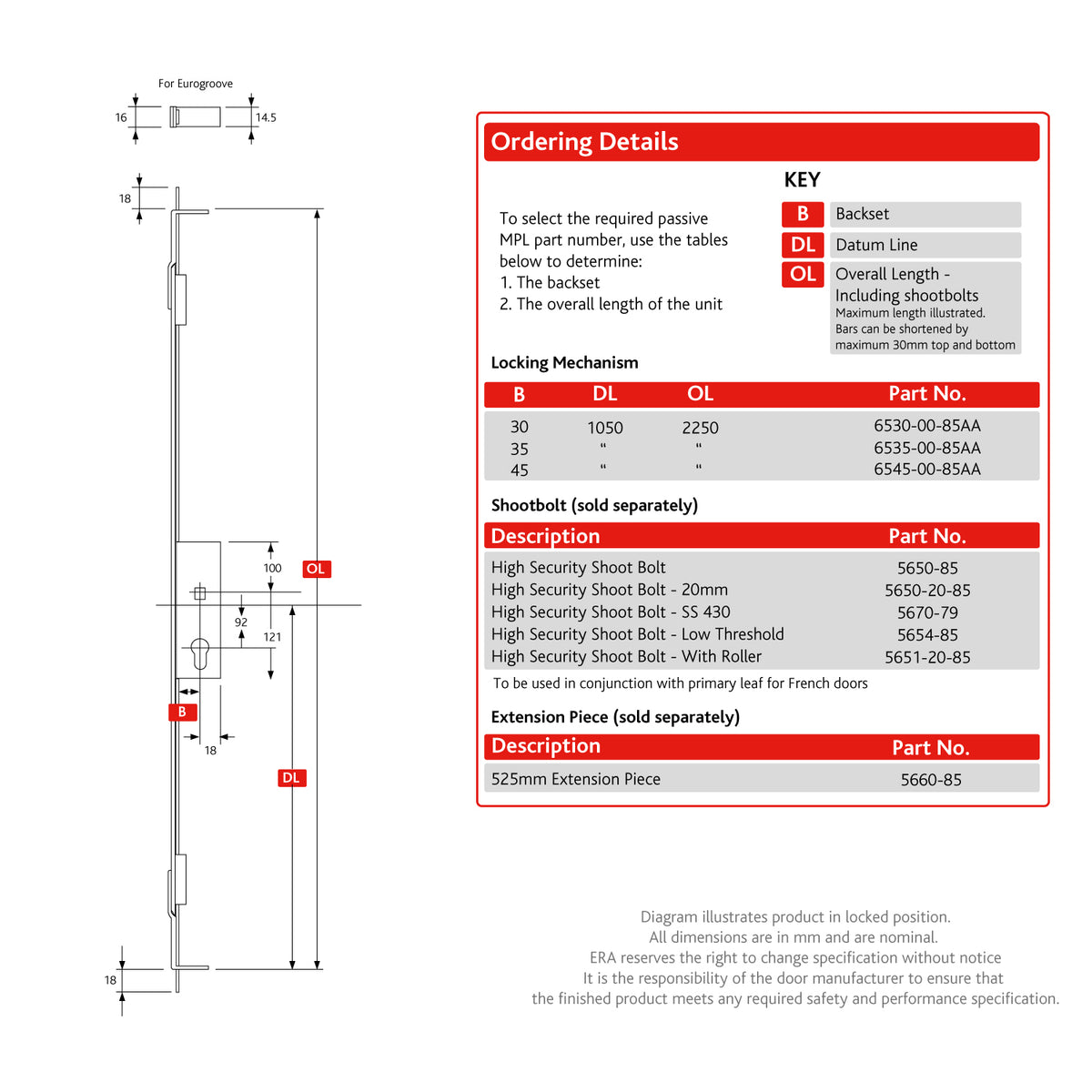 Passive Euro Cylinder Multi Point Door Lock - 6000 Series
