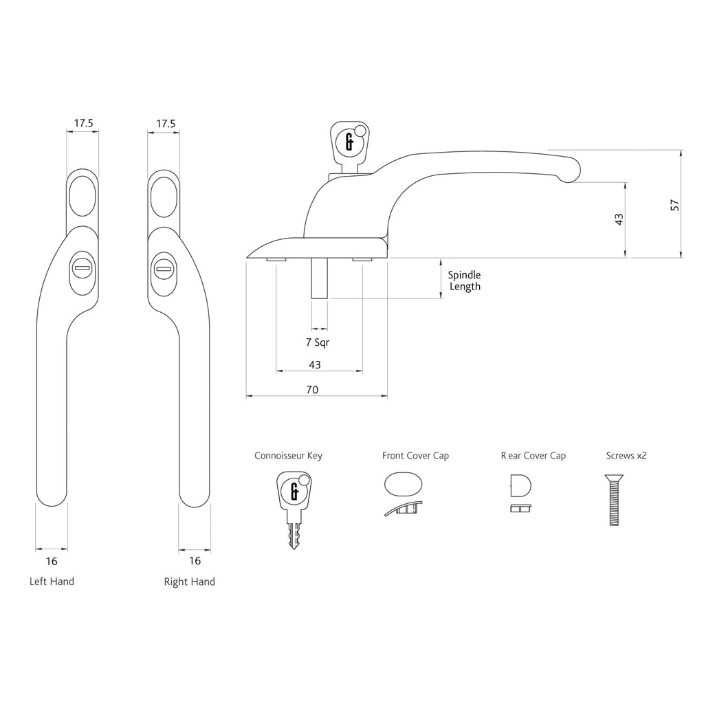 Connoisseur Offset Locking Right Hand Window Handle 10mm Spindle Size