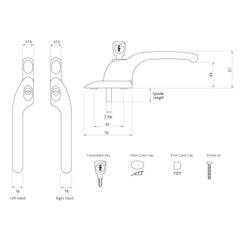 Connoisseur Offset Locking Right Hand Window Handle 20mm Spindle Size