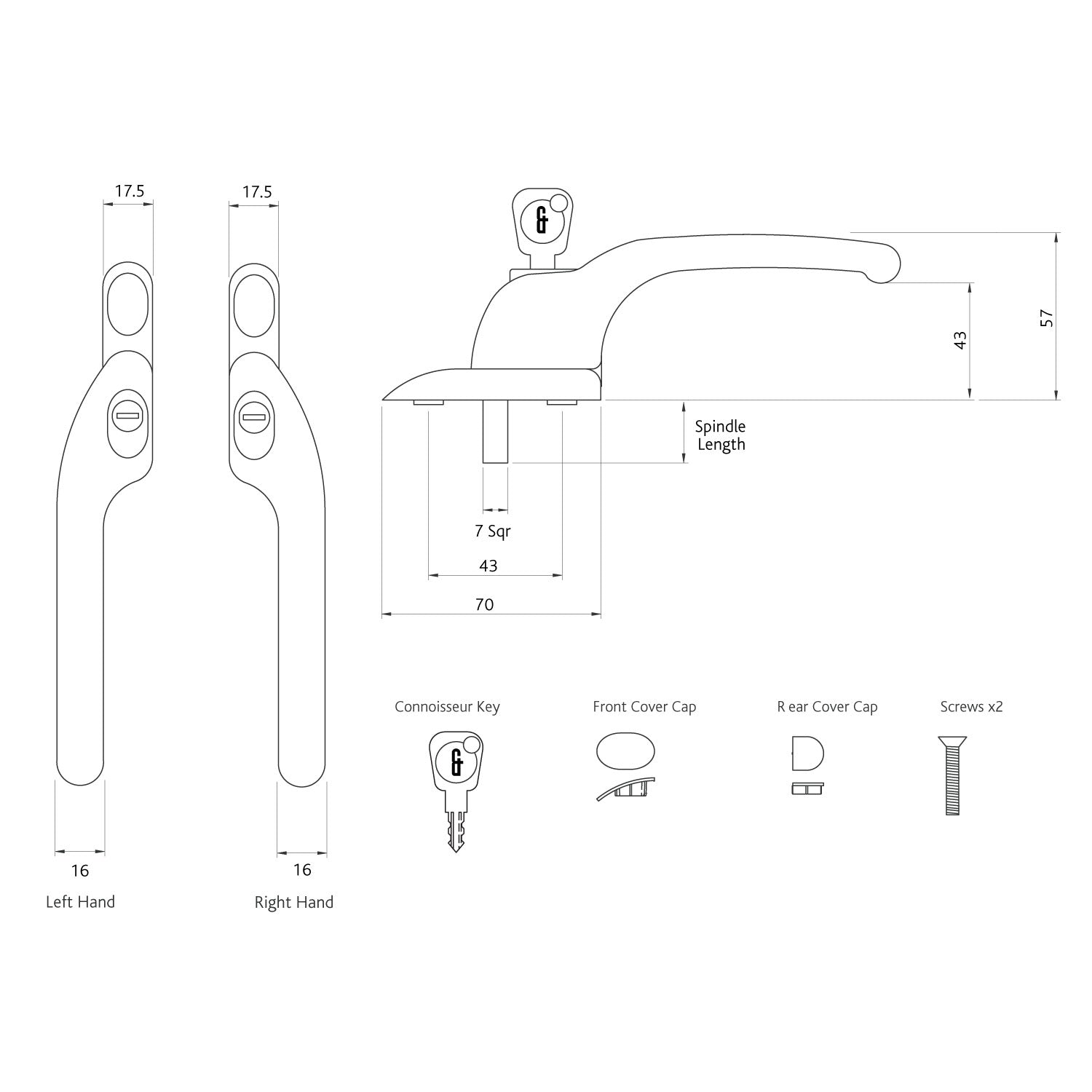 Connoisseur Offset Locking Left Hand Window Handle 25mm Spindle Size