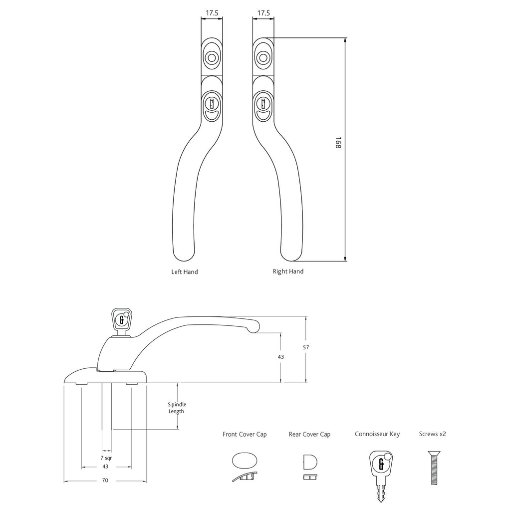 Connoisseur Cranked Locking Right Handed Window Handle