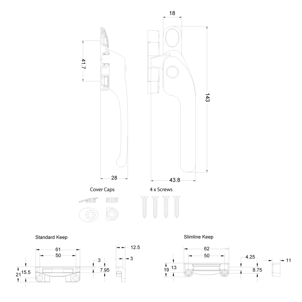 Guru Non Locking Left Handed Casement Window Handle