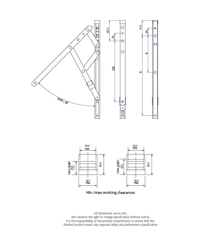 E1 Egress Friction Stays, Side Hung with Stack height 14mm
