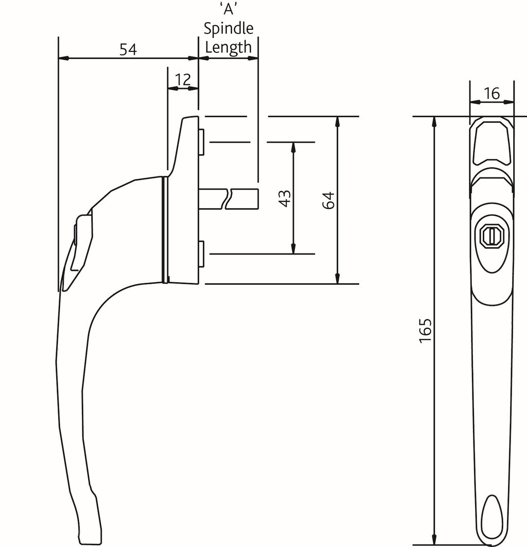 Maxim Inline Locking Window Handle 9mm Spindle Size With Bagged Packaging