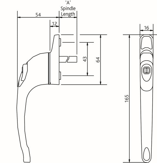 Maxim Inline Locking Window Handle 25mm Spindle Size With Bagged Packaging