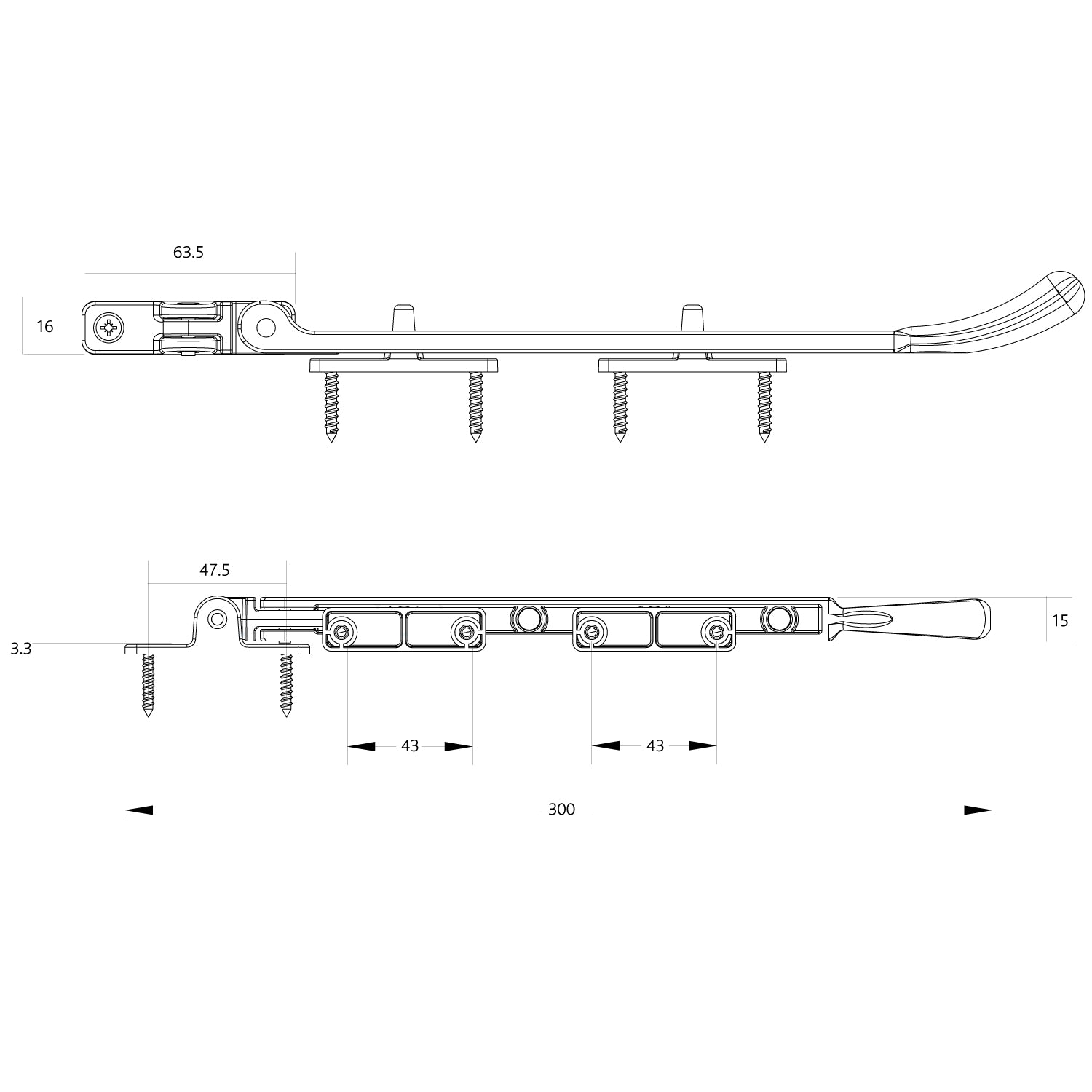 Tear Drop Operating Window Stay Bar, 54mm