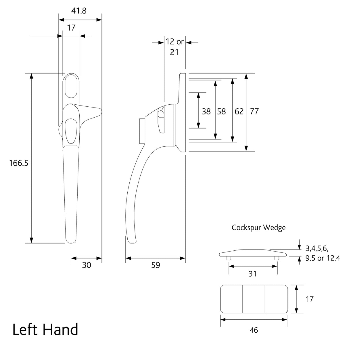 Charisma Cockspur Non Locking Window Handle Left Hand