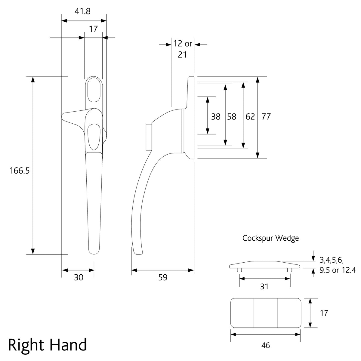 Charisma Cockspur Non Locking Window Handle Right Hand