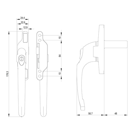 Cadenza Locking Window Handle Right Hand With Spindle Size 48mm