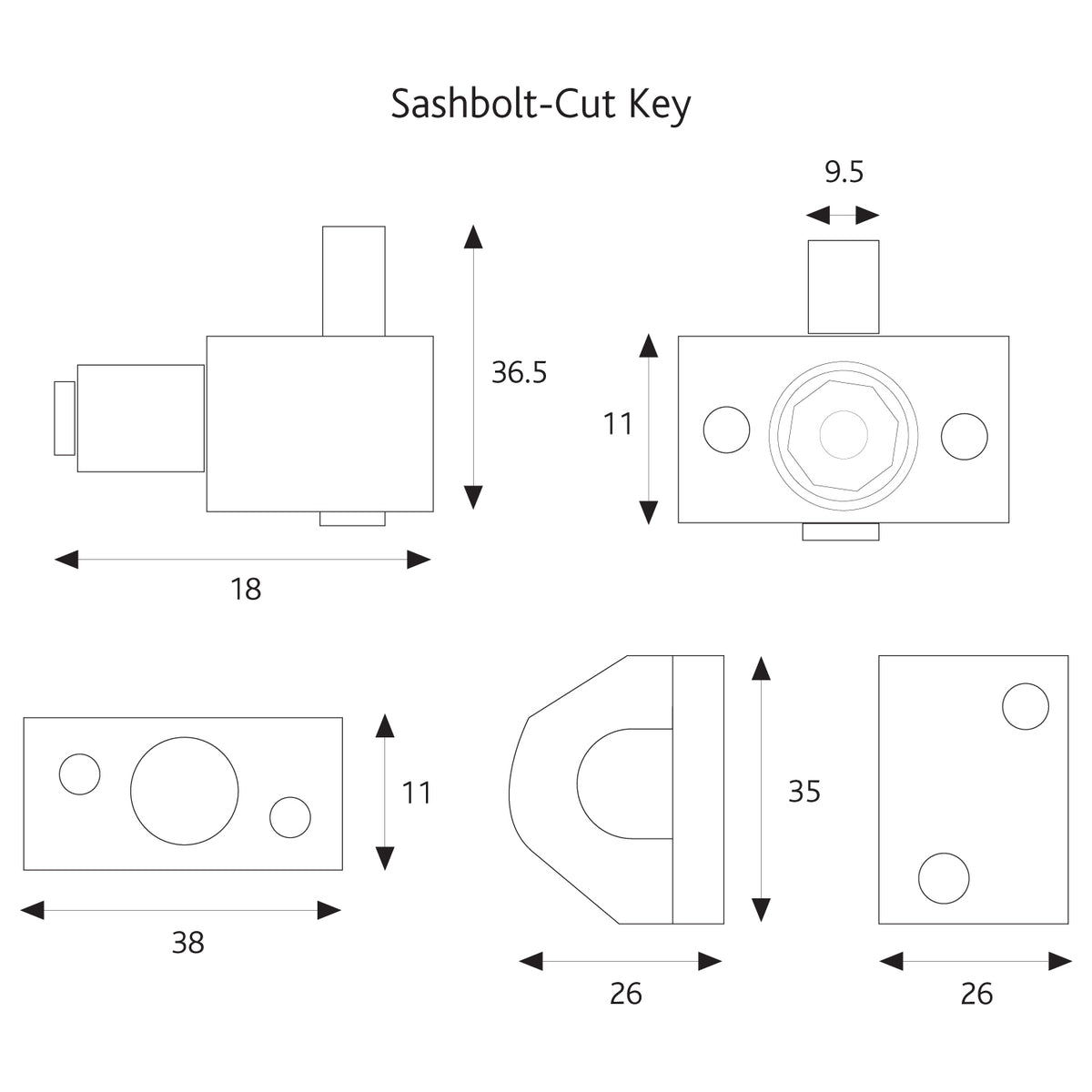 Sash Window Bolt Cut Key, Brown