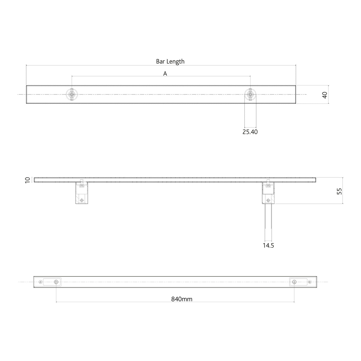 Stainless Steel Flat Inline Bar Door Handle