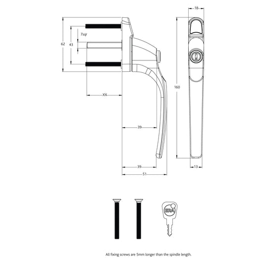 Decorative Inline Locking Window Handle With Spindle Size 10mm