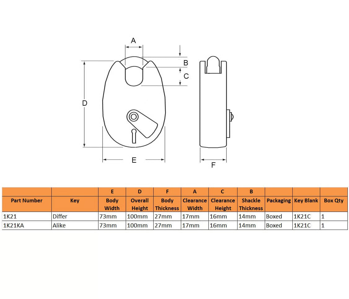 1K21 Cruiser 73mm 5 Lever Close Shackle Padlock
