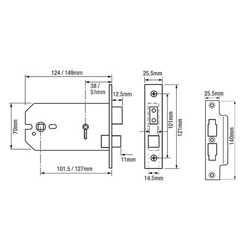 2026 Horizontal Bathroom Mortice Sashlock