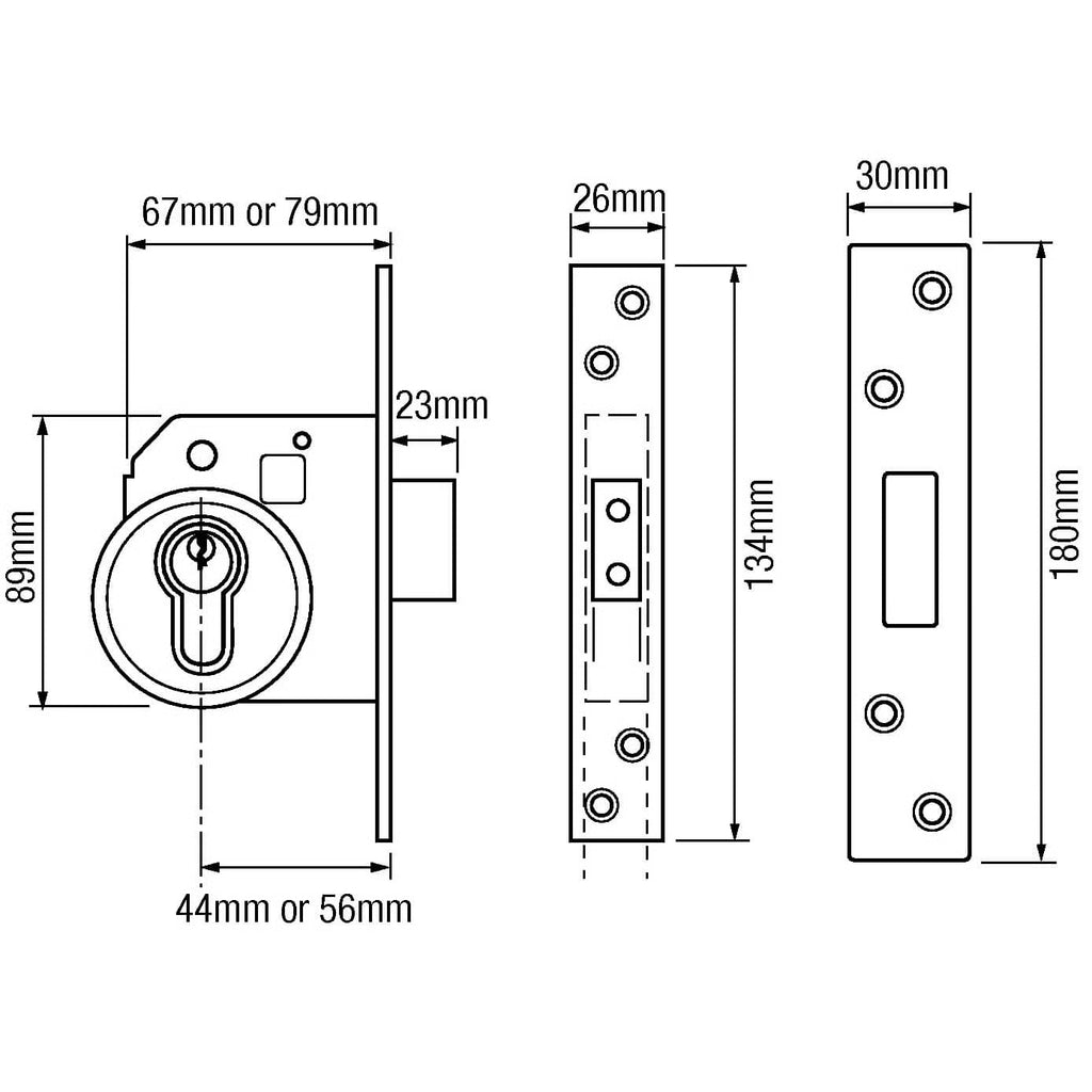 233 British Standard Euro Mortice Deadlock Kit Complete With Euro Key & Turn Cylinder