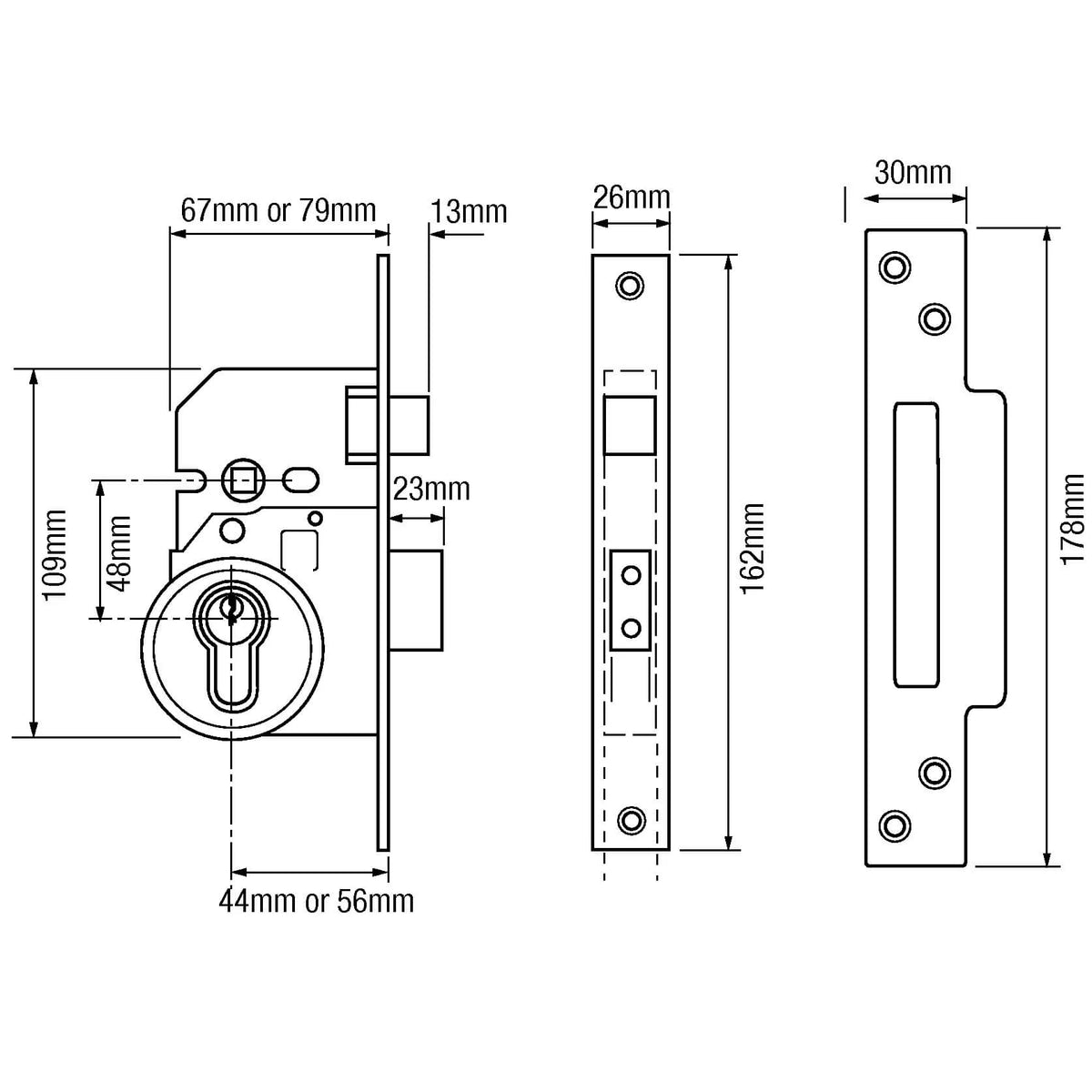 234 British Standard Euro Mortice Sashlock Kit Complete With Euro Key & Turn Cylinder