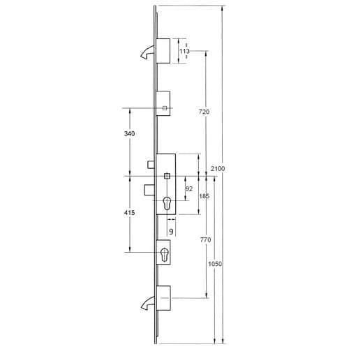 Cobra 55/92 Latch Deadbolt 2 Hooks Lift Lever Multipoint Door Lock - with Entryguard Lockout Facility