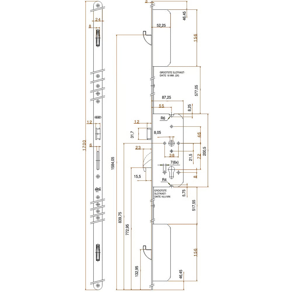 4923 Latch 3 Hookbolts Keywind Multipoint Door Lock