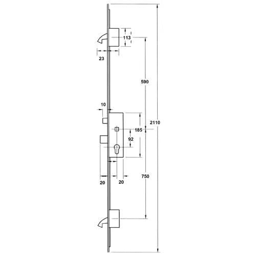 Cobra Latch Deadbolt 2 Hooks Lift Lever Split Spindle Multipoint Door Lock Short Version 1340mm