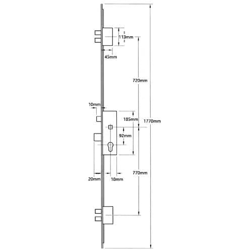 Thunderbolt Latch 5 Deadbolts Flat 16mm or 20mm Faceplate Lift Lever Multipoint Door Lock