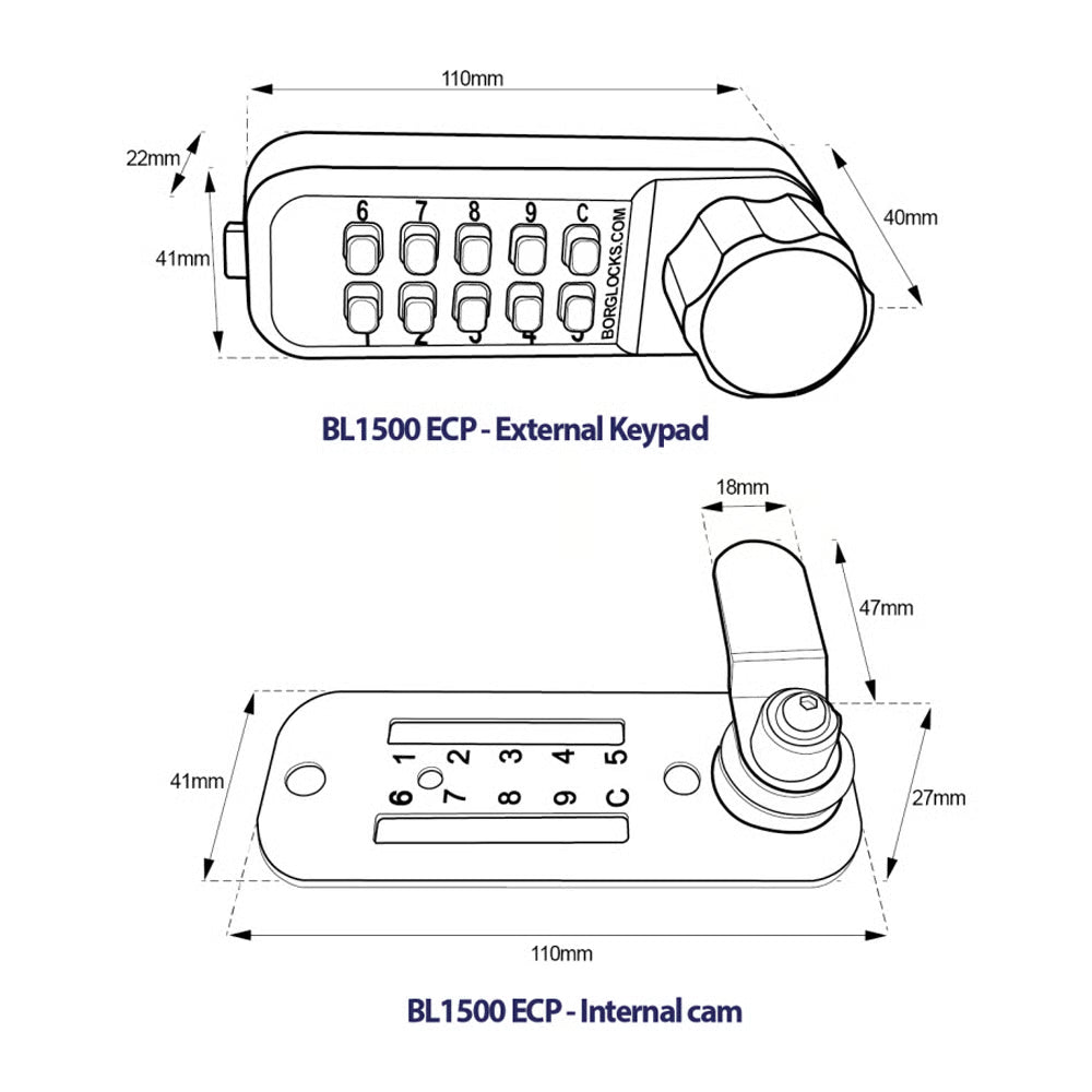BL1516 SC Horizontal Digital Camlock Satin Chrome
