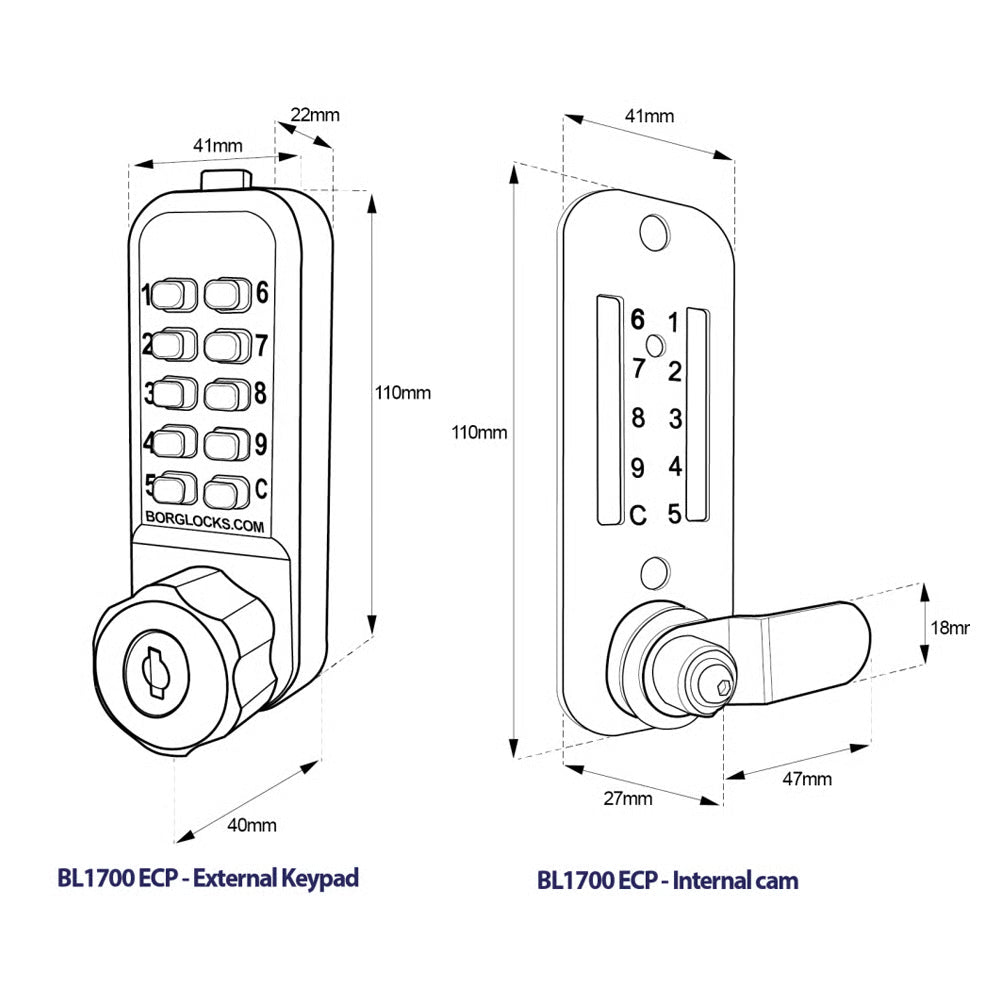 BL1706 SC Digital Camlock with Key Override Satin Chrome