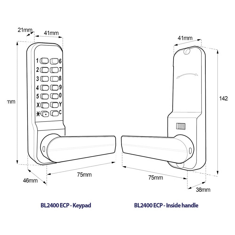 BL2401 ECP Easicode Pro Tubular Latch Digital Lock with Lever Handle & Holdback