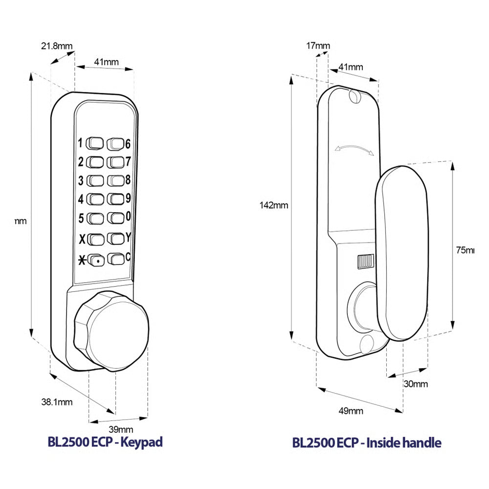 BL2501 ECP FT Fire Tested Tubular Latch Digital Lock with Knob Turn