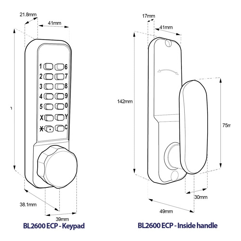 BL2601 ECP Easicode Pro Tubular Latch Digital Lock with Knob Turn Marine Grade