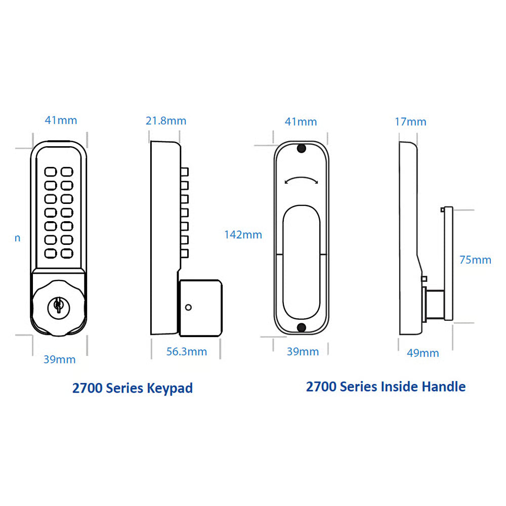 BL2701 ECP MG Easicode Pro Tubular Latch Back To Back Digital Lock with Knob Turn, Holdback & Key Override Marine Grade