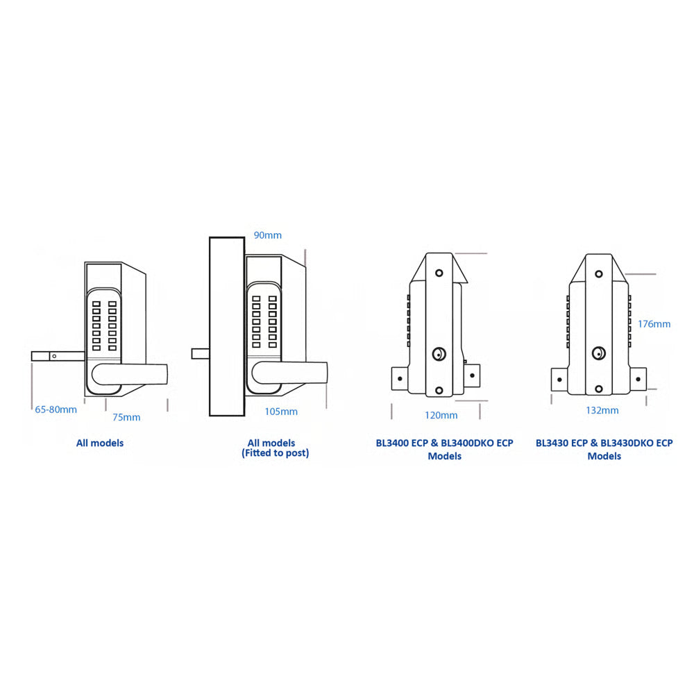 BL3430 DKO ECP Easicode Pro Metal Gate Back To Back Digital Lock with Lever Handle & Key Override Marine Grade
