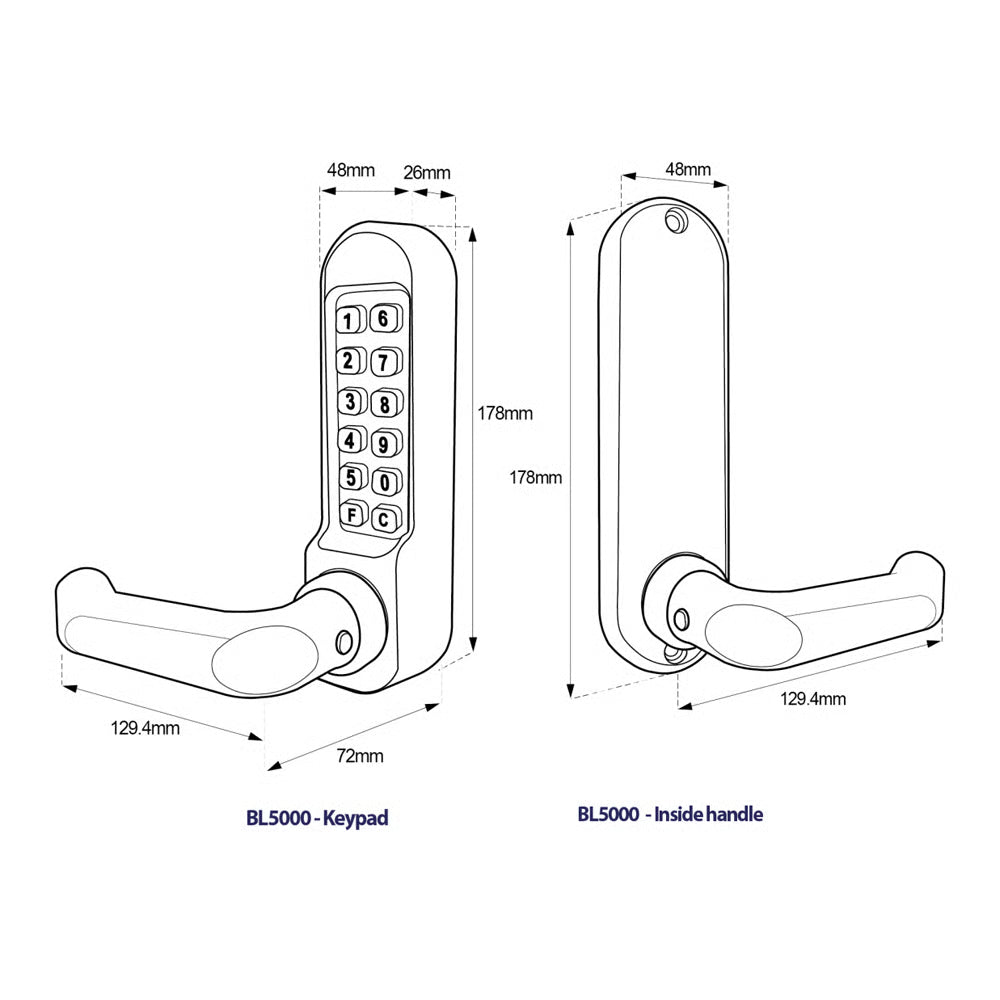BL5002 Aluminium Latch Digital Lock with Round Lever Handle & Passage Mode