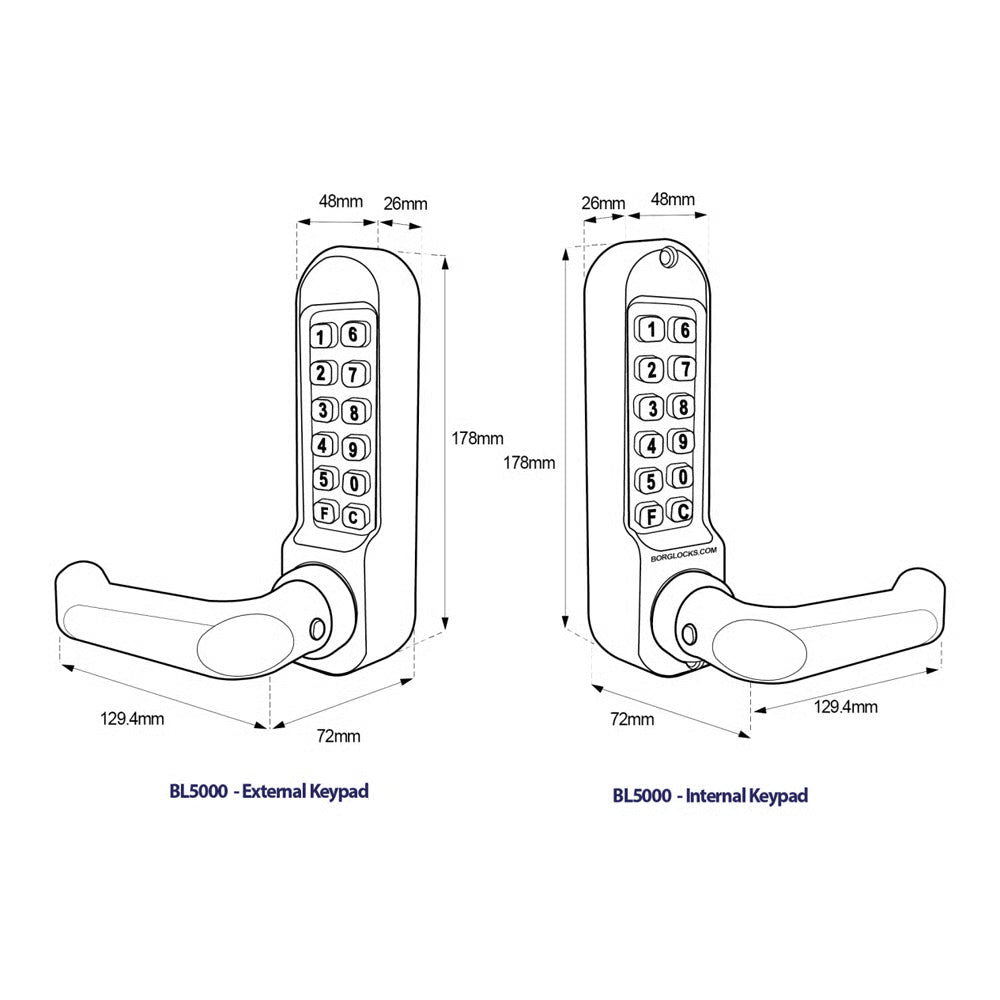 BL5051 Tubular Latch Back To Back Digital Lock with Round Lever Handle & Passage Mode