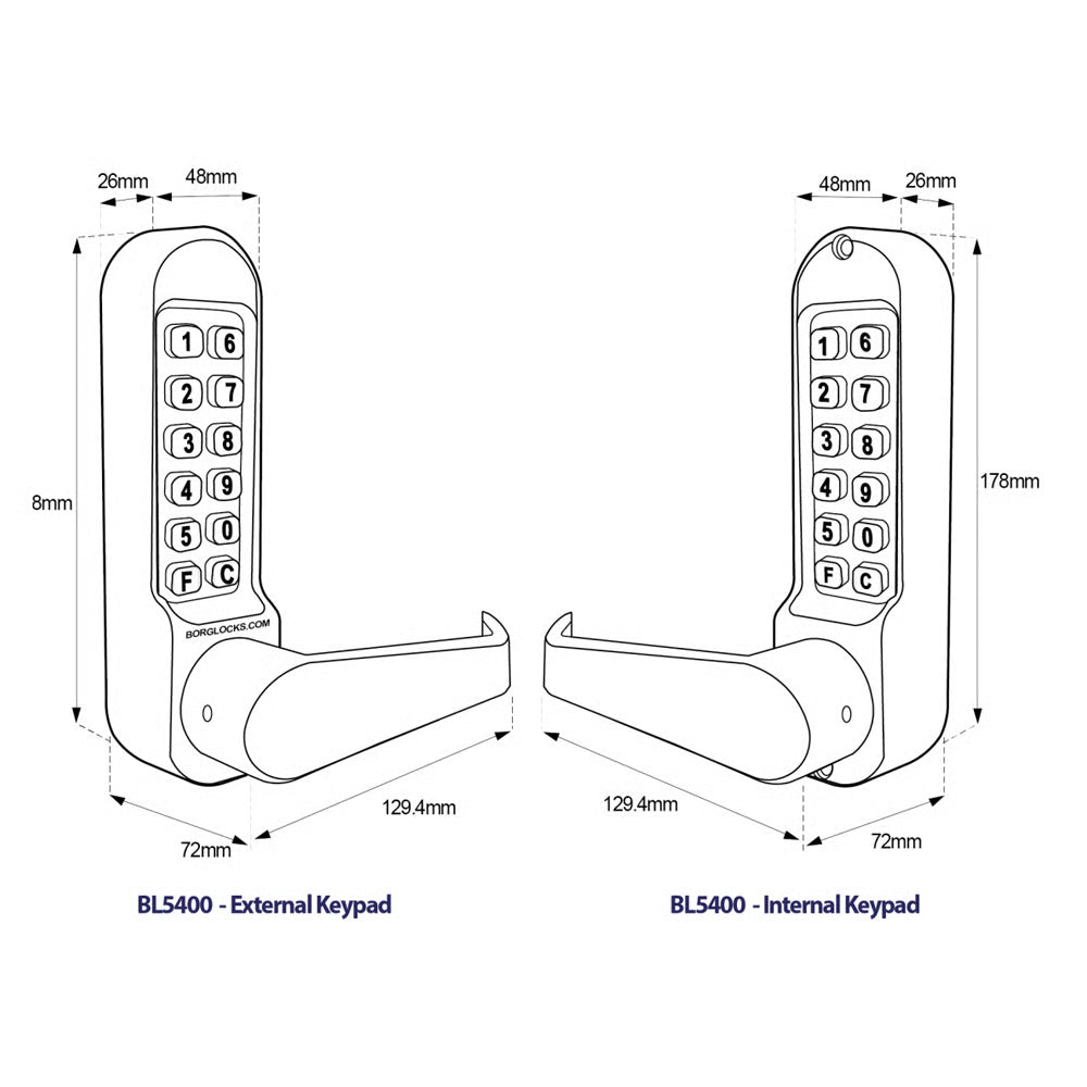 BL5451 Tubular Latch Back To Back Digital Lock with Flat Lever Handle & Passage Mode