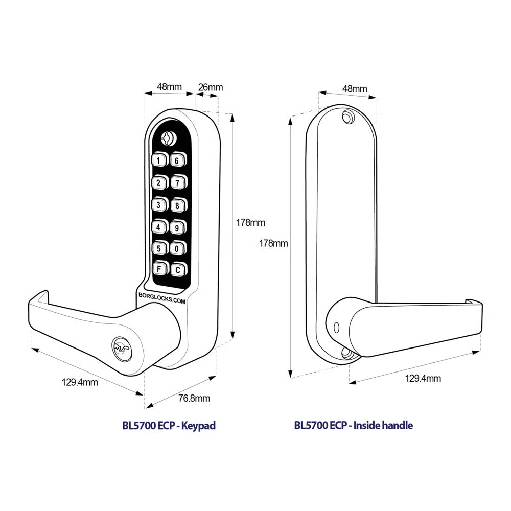 BL5702 ECP Easicode Pro Aluminium Latch Digital Lock with Flat Lever Handle, Passage Mode & Key Override