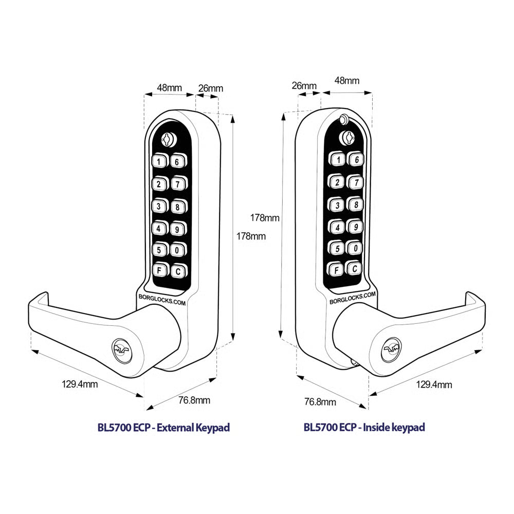 BL5771 ECP MG Easicode Pro Tubular Latch Back To Back Digital Lock with Flat Lever Handle, Passage Mode & Key Override Marine Grade