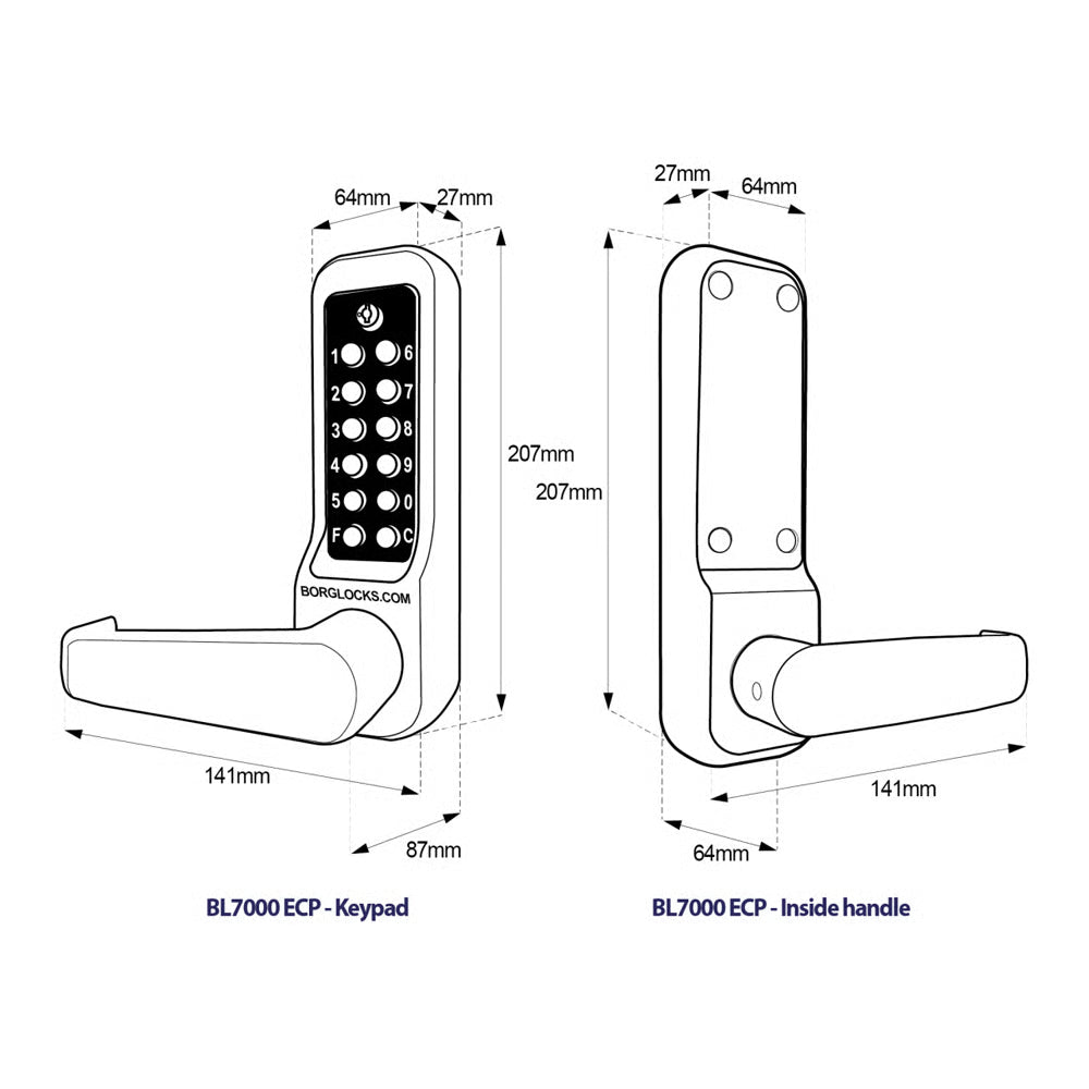 BL7000 ECP Easicode Pro Front & Back Plates Digital Lock with Lever Handle