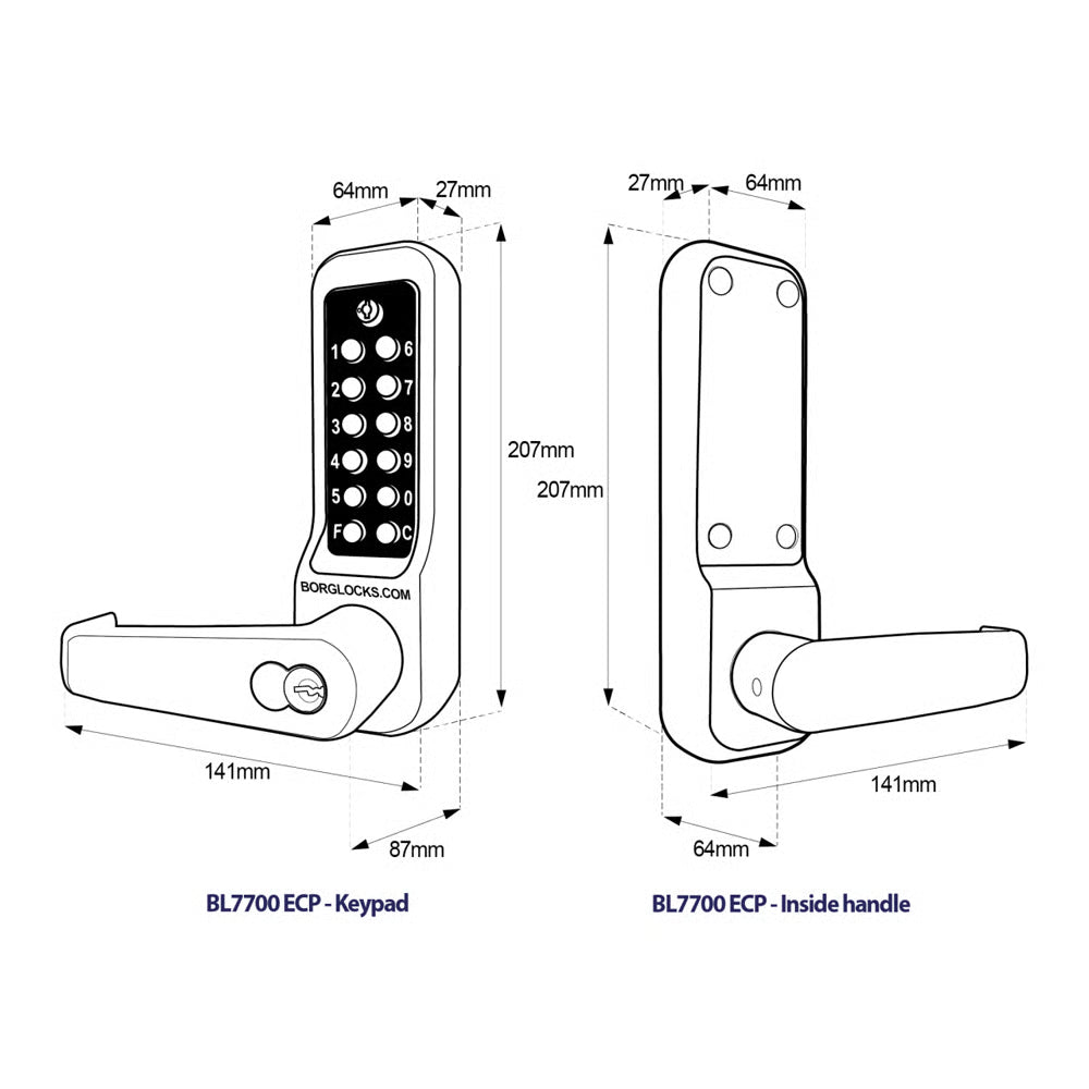 BL7703 ECP Easicode Pro Mortice Sashlock Digital Lock with Lever Handle & Key Override