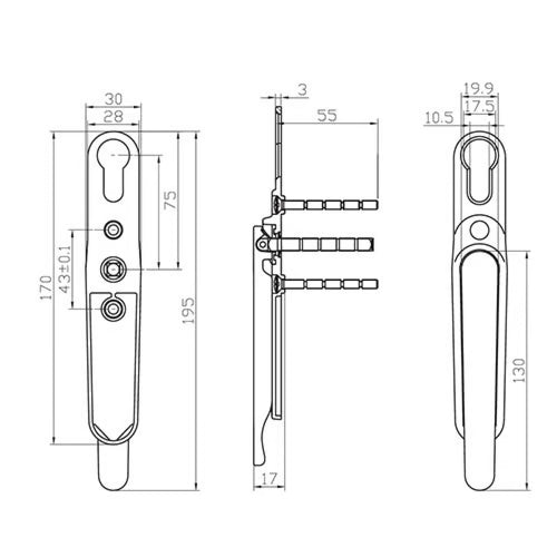 Bi-Fold Handle with Euro Escutcheon