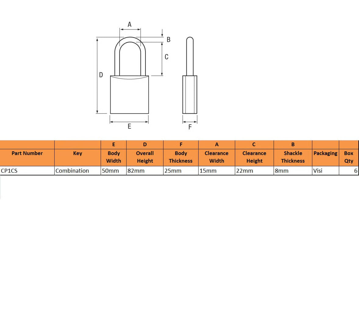 CP50 50mm Close Shackle Combination Padlock