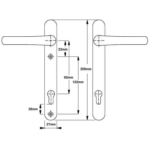 Windsor Lever Lever UPVC Multipoint Door Handles - 92mm PZ Sprung 122mm Screw Centres