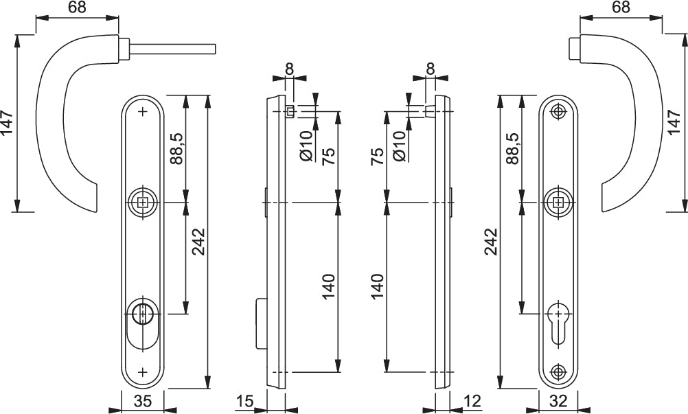 PAS 24 Quickfit Lever/Lever 215mm Fixings