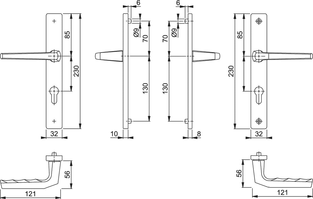 Frankfurt Handle Set on Narrow Backplate for Profile Doors