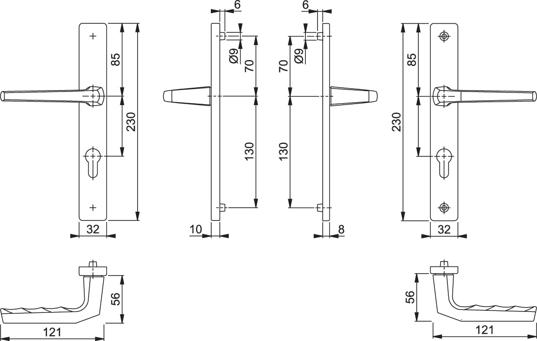 Frankfurt Handle Set on Narrow Backplate for Profile Doors