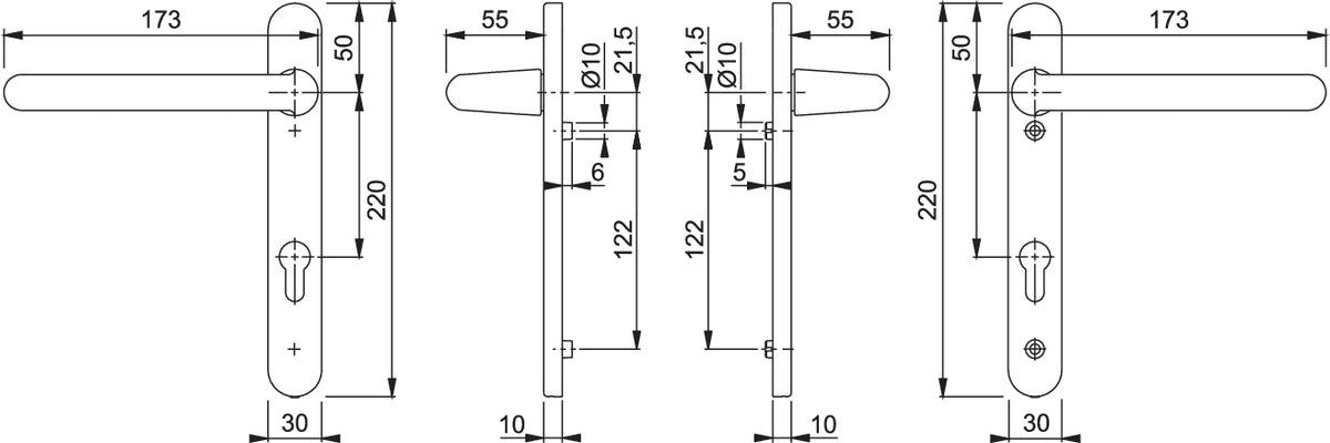 Paris Handle Set on Narrow Backplate for Profile Doors