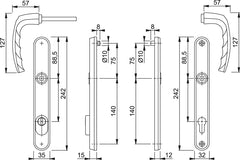 Aluminium Security Handle Set on Narrow Backplate With Cylinder Cover for Profile Doors