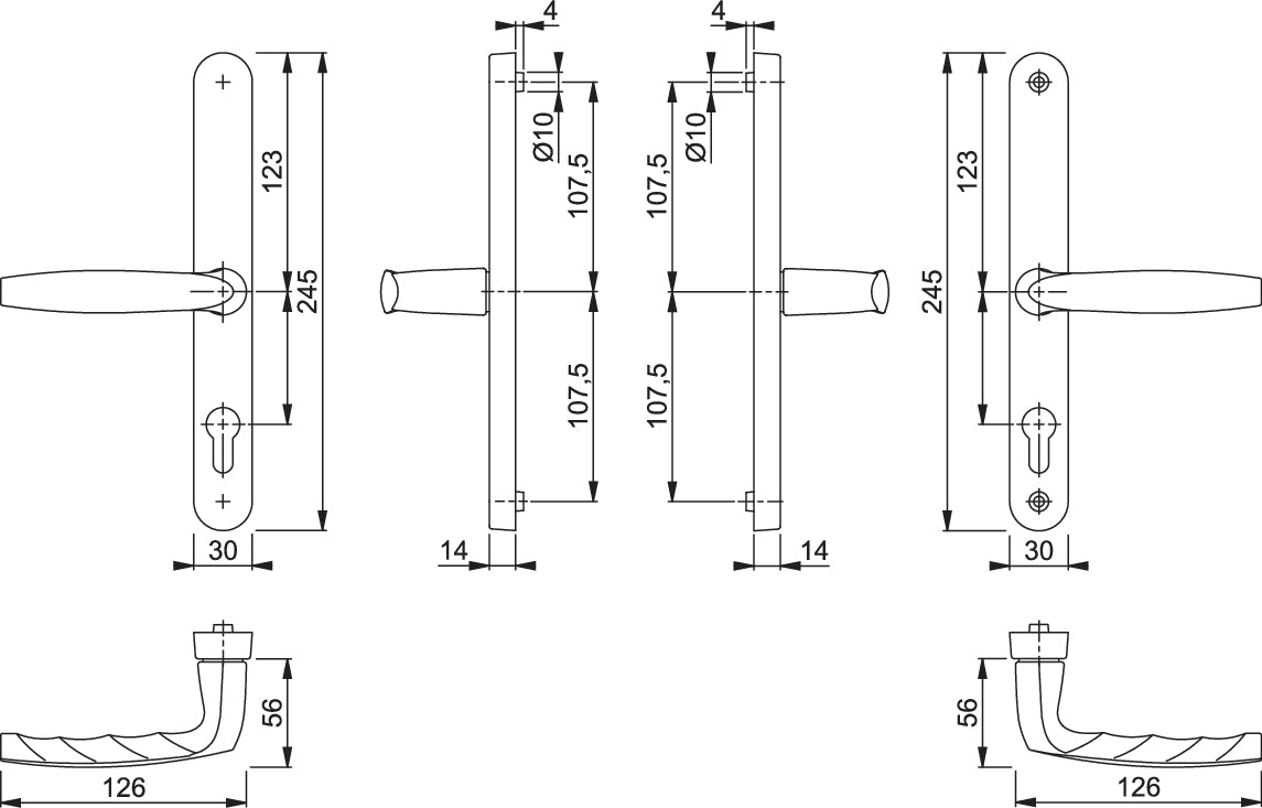 Brugge Handle Set on Narrow Backplate for Profile Doors